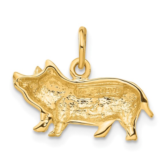 14k Yellow Gold Farm Brushed Finish D/C Animal Pig Piglet Necklace Charm Pendant - Picture 3 of 4